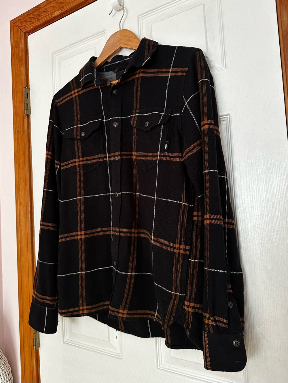Vans Black/Tan/White Plaid Slim Fit Flannel Button Up Shirt